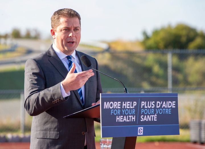 Federal Conservative leader Andrew Scheer makes a campaign announcement in Saint John, N.B. on Friday September 20, 2019. 