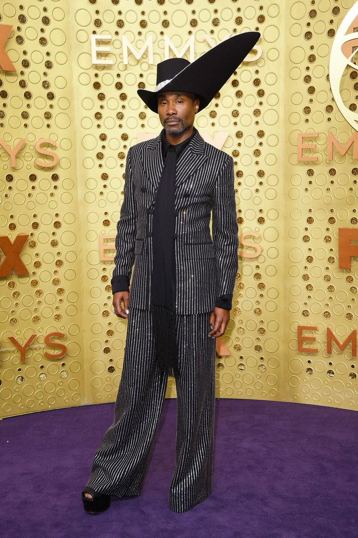 “It is very edgy, very on the pulse,” actor Billy Porter said of his Michael Kors suit and an asymmetrical hat created by Stephen Jones.