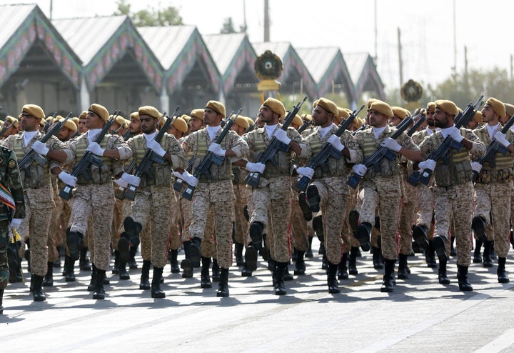 Military parade in Tehran marking the 39th anniversary of the outset of the Iran-Iraq war, in front of the shrine of Ayatollah Khomeini. 