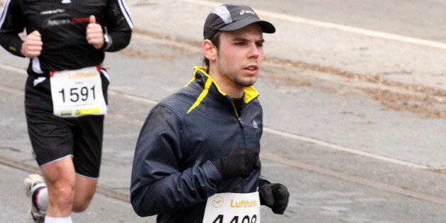 FRANKFURT, GERMANY - MARCH 14:(EXCLUSIVE COVERAGE)(EDITOR'S NOTE: This photo is available exclusively through Getty Images except in Germany) In this photo released today, co-pilot of Germanwings flight 4U9525 Andreas Lubitz participates in the Frankfurt City Half-Marathon on March 14, 2010 in Frankfurt, Germany. Lubitz is suspected of having deliberately piloted Germanwings flight 4U 9525 into a mountain in southern France on March 24, 2015 and killing all 150 people on board, including himsel