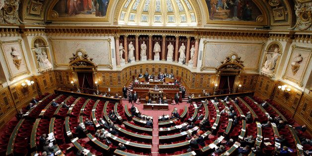 A general view of France's Senate prior to a vote on the recognition of a Palestinian state, Paris, France, Thursday, Dec. 11, 2014. French senators voted 153-146 Thursday in favor of a non-binding resolution