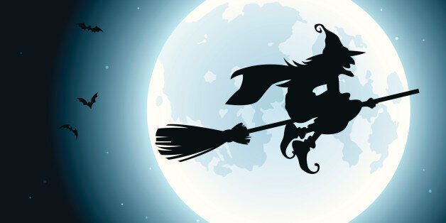 Witch flying over the moon