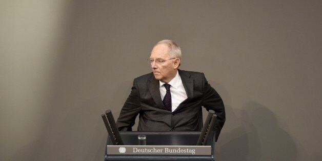 German Finance Minister Wolfgang Schaeuble addresses the lower house of Parliament Bundestag in Berlin on February 27, 2015 before Germany's parliament vote on the approval of the four-month-extension of the Greek bail-out programme despite widespread scepticism in Europe's biggest economy and effective paymaster on whether Athens will stick to reform pledges. (Photo credit should read ODD ANDERSEN/AFP/Getty Images)