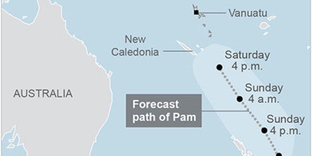Map locates Cyclone Pam that hit the island of Vanuatu; 2c x 3 inches; 96.3 mm x 76 mm;