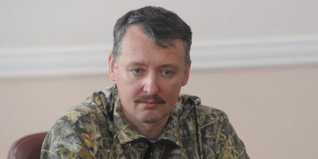 DONETSK, UKRAINE - JULY 10: Alexander Borodai (Not seen), Prime Minister of the self-proclaimed Donetsk Peoples Republic and Commander Igor Strelkov of the Donetsk Peoples Republic speak in a press conference in Donetsk, Ukraine on July 10, 2014. They announced that the civilians at the area will be evacuated. (Photo by Soner Kilinc/Anadolu Agency/Getty Images)