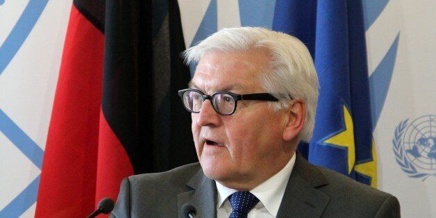 GENEVA, SWITZERLAND - MARCH 3: German Foreign Minister Frank-Walter Steinmeier holds a press conference after the 28th session of the Human Rights Council in Geneva, Switzerland, 02 March 2015. (Photo by Fatih Erel/Anadolu Agency/Getty Images)