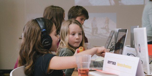 The first Cryptokids event at the Waag, learning kids about security, hacking computers, safety, encryption... in a fun way.