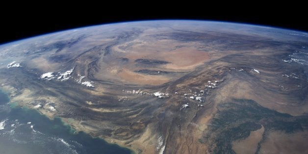 Edited ISS040 image of Pakistan and Iran showing mountains what happens when you smash a sub-continent into a larger continent - you get lots of tall mountains.