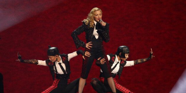 Madonna performs onstage at the Brit Awards 2015 at the 02 Arena in London, Wednesday, Feb. 25, 2015. (Photo by Joel Ryan/Invision/AP)