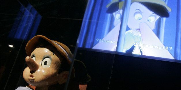 A Pinochio doll at the Grand Palais museum in Paris Wednesday Sept. 13, 2006. Paris' culture world seems fixated this season on paying homage to Americana, and this fascinating exhibit shows how Disney's animators took inspiration from European art, from Bavarian castles to the German Expressionist filmmakers. (AP Photo/Jacques Brinon)