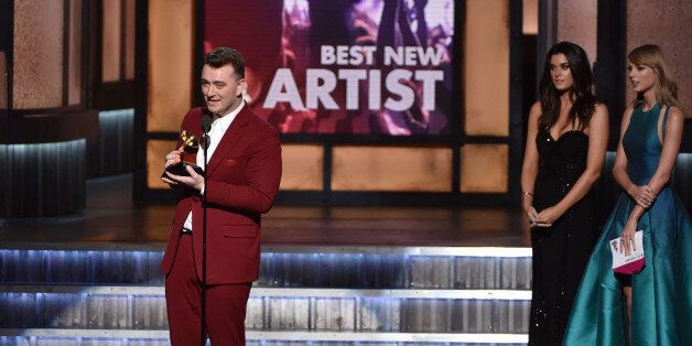 LOS ANGELES, CA - FEBRUARY 08: Singer-songwriter Sam Smith speaks onstage during The 57th Annual GRAMMY Awards at the STAPLES Center on February 8, 2015 in Los Angeles, California. (Photo by Kevin Winter/WireImage)