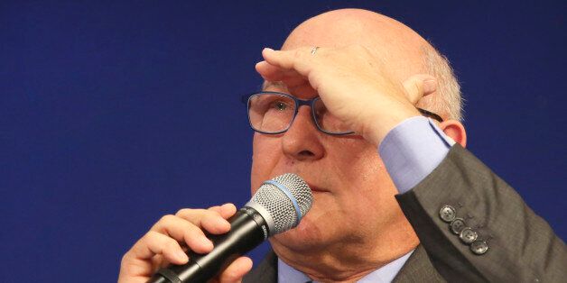 French Finance Minister Michel Sapin addresses reporters during the presentation of the 2015 budget, at the finance ministry in Paris, Wednesday Oct. 1, 2014. Franceâs Socialist government has detailed a euro21 billion ($26.5 billion) cost-cutting plan, the deepest-ever spending cuts in the countryâs modern history. Presenting the 2015 budget, Finance Minister Michel Sapin said âThese spending cuts are crucial to our credibility in the eyes of French and Europeans, theyâll b