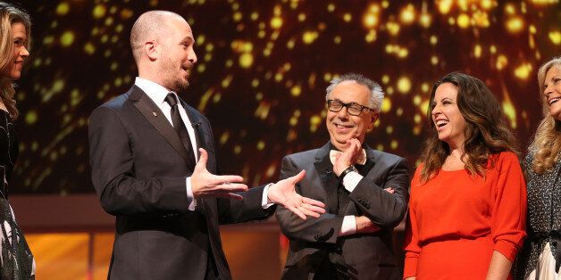 BERLIN, GERMANY - FEBRUARY 14: Anke Engelke, Darren Aronofsky, Dieter Kosslick and Claudia Llosa speak on stage during the Closing Ceremony of the 65th Berlinale International Film Festival at Berlinale Palace on February 14, 2015 in Berlin, Germany. (Photo by Gisela Schober/Getty Images for AUDI AG)