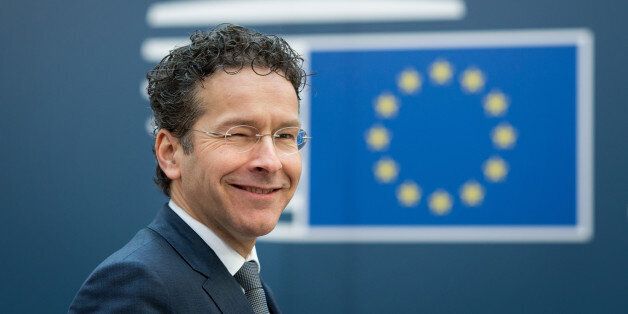 Jeroen Dijsselbloem, Dutch finance minister and president of the Eurogroup, reacts as he arrives for a European Union leaders summit in Brussels, Belgium, on Thursday, Feb. 12, 2015. EU leaders will take up the baton on Greece when they gather in Brussels on Thursday after finance ministers from the euro area postponed decisions on the country's future financing until next week. Photographer: Jasper Juinen/Bloomberg via Getty Images