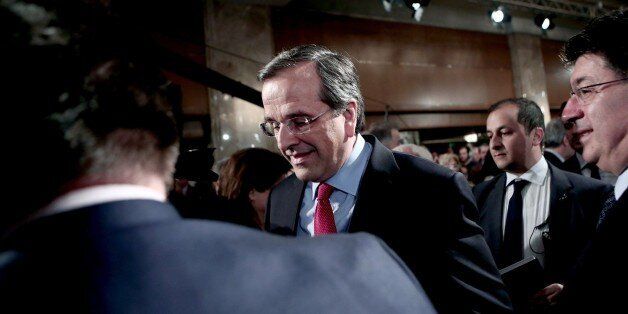 Greek Prime Minister Antonis Samaras and leader of the Nea Dimokratia party arrives for his speech at the InterContinental hotel in Athens on January 10, 2015. Taxes are in the center of the political program of the Greek Prime Minister and leader of the right Antonis Samaras, presented Saturday in the elections of January 25. AFP PHOTO / Angelos Tzortzinis (Photo credit should read ANGELOS TZORTZINIS/AFP/Getty Images)