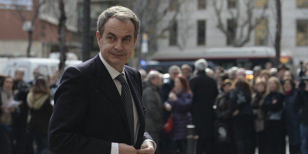 Spanish former President Jose Luis Rodriguez Zapatero arrives for the funeral ceremony for the late president of the Spanish publishing group Planeta, Jose Manuel Lara, in Barcelona on February 2, 2015. Lara could be compared to the Australian magnate Rupert Murdoch, having acquired over the years publishing houses, newspapers, radios and television production companies as well as cinema distribution entities. AFP PHOTO / JOSEP LAGO (Photo credit should read JOSEP LAGO/AFP/Getty Images)