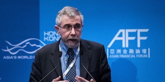 Nobel Prize-winning economist Paul Krugman delivers a speech at the Asian Financial Forum in Hong Kong...