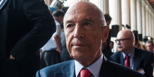 ATHENS, GREECE - 2014/09/15: Former Prime Minister Kostas Simitis sits during the 'Democracy under pressure' forum, in Attalos arcade, an ancient area of old Athens. Many politicians of the Greek Government and the Greek political life attended the event. (Photo by Andreas Papakonstantinou/Pacific Press/LightRocket via Getty Images)