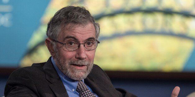 Nobel Prize-winning economist Paul Krugman speaks at the Challenges of Job-Rich and Inclusive Growth - Session 2: Public debt, public investment, and growth talk at George Washington University in Washington,DC on October 8, 2014 at the start of the annual IMF/World Bank meetings. AFP PHOTO/Nicholas KAMM (Photo credit should read NICHOLAS KAMM/AFP/Getty Images)