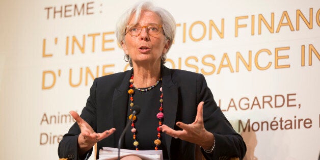 DAKAR, SENEGAL - JANUARY 30: In this handout provided by the International Monetary Fund (IMF), International Monetary Fund Managing Director Christine Lagarde answers questions after speaking at the Banque Centrale des Etats de l'Afrique on January 30, 2015 in Dakar, Senegal. (Photo by Stephen Jaffe/IMF via Getty Images)