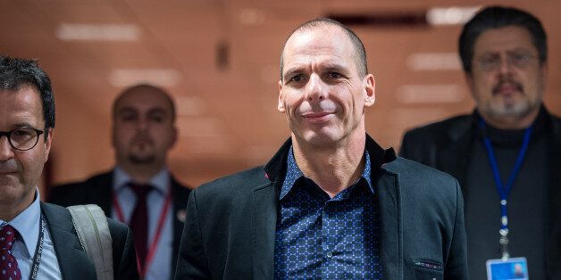 Greece's Finance Minister Yanis Varoufakis arrives for a media conference after a meeting of Eurogroup finance ministers at the EU Council building in Brussels on Monday, Feb. 16, 2015. Greeceâs radical left government and its European creditors headed into new talks Monday on the debt-heavy countryâs stuttering bailout program, but expectations are low despite a fast-approaching deadline for some kind of deal. (AP Photo/Geert Vanden Wijngaert)