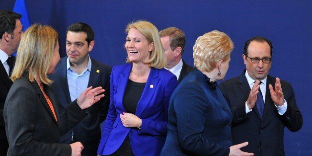 BRUSSELS, BELGIUM - FEBRUARY 12 : Greek Prime Minister Alexis Tsipras (3rd L), Danish President Helle Thorning-Schmidt (C), Lithuanian President Dalia Grybauskaite (2nd R) and French President Francois Hollande (R) are seen during the EU summit in Brussels, Belgium on February 12, 2015. Dursun Aydemir / Anadolu Agency (Photo by Dursun Aydemir/Anadolu Agency/Getty Images)