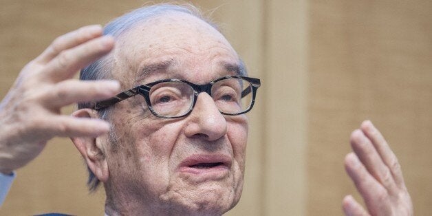 Former Chairman of the US Federal Reserve Board Alan Greenspan delivers the keynote address at the IMF Statistical Forum/Statistics for Policy Making, November 18, 2014 at IMF headquarters in Washington, DC. AFP PHOTO / Paul J. Richards (Photo credit should read PAUL J. RICHARDS/AFP/Getty Images)