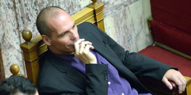 ATHENS, GREECE - 2015/02/06: Greek Minister of Finance Yianis Varoufakis.Greek Lawmaker's voted for the president of the Newly elected Greek parliament. Zoi Konstantopoulou supported by SYRIZA political party won the election with 235 votes in a 300 voters assembly.Zoi Konstantopoulou is the youngest President of the Greek parliament. (Photo by George Panagakis/Pacific Press/LightRocket via Getty Images)