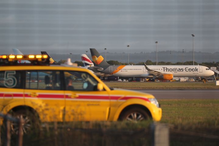 A Thomas Cook plane on the tarmac at Gatwick Airport in Sussex as 178-year-old tour operator Thomas Cook has ceased trading with immediate effect after failing in a final bid to secure a rescue package from creditors.