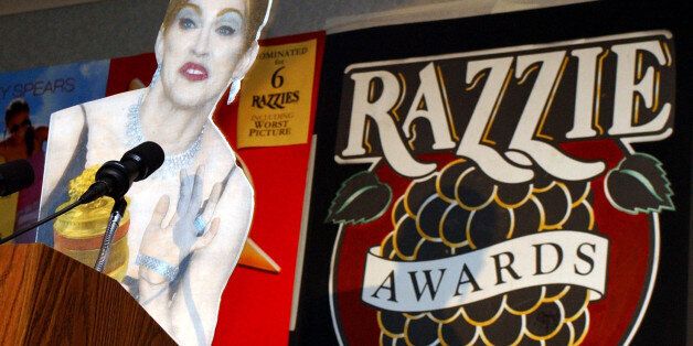 A cardboard cutout of Madonna accepts the award for Worst Actress for her performance in