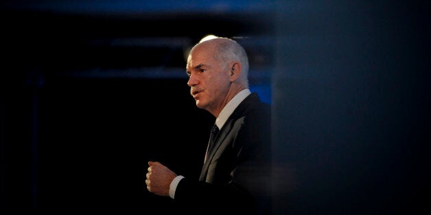 Former Greek Prime Minister and President of the Socialist International (SI) George Papandreou speaks during the Council of the Socialist International in Cascais on February 4, 2013. The Socialist International is a worldwide association of social democratic, socialist and labour parties. AFP PHOTO / PATRICIA DE MELO MOREIRA (Photo credit should read PATRICIA DE MELO MOREIRA/AFP/Getty Images)