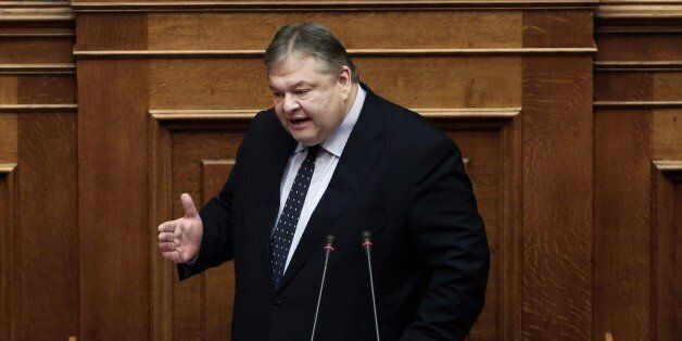 Evangelos Venizelos, vice president of the Greek government and leader of PASOK party addresses the Greek parliament in Athens ahead of a budget vote by lawmakers on December 7, 2014. The EU's huge bailout programme for Greece, which is due to end this month, will need to be extended but Athens and Brussels are still at loggerheads over the need for more austerity. AFP PHOTO / ANGELOS TZORTZINIS (Photo credit should read ANGELOS TZORTZINIS/AFP/Getty Images)