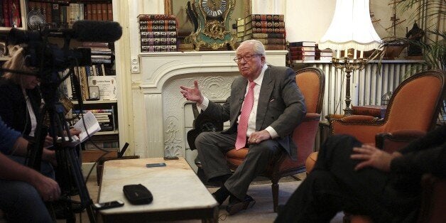 This photo dated Monday Dec. 1, 2014, shows French far-right Front National former leader Jean Marie Le Pen during an interview with Associated Press, in Saint Cloud, west of Paris, Monday, Dec. 1, 2014. The 86-year old Jean-Marie Le Pen, now honorary president of the party led by his daughter Marine Le Pen, displays a unified front for the party, but Jean-Marie Le Pen is rankled over the prospect that the party may change its name and other issues need settling before Maine can aim for her dream job as president of France in 2017. (AP Photo/Thibault Camus)