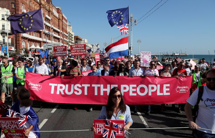 Shadow Foreign Secretary Emily Thornberry and Shadow Brexit Secretary Sir Keir Starmer at the Anti-Brexit 'Trust the People' march and rally held by the People�s Vote campaign during the Labour Party Conference in Brighton. PA Photo. Picture date: Saturday September 21, 2019. See PA story LABOUR Main. Photo credit should read: Gareth Fuller/PA Wire