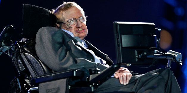 British physicist, Professor Stephen Hawking speaks during the Opening Ceremony for the 2012 Paralympics in London, Wednesday Aug. 29, 2012. (AP Photo/Matt Dunham)
