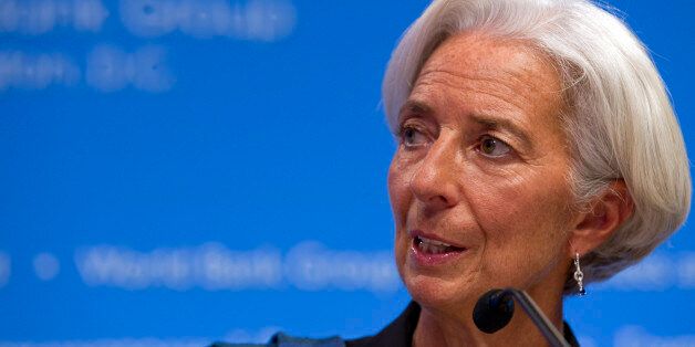 International Monetary Fund (IMF) Managing Director Christine Lagarde speaks during a news conference at the World Bank Group-International Monetary Fund Annual Meetings at IMF headquarters in Washington, Saturday, Oct. 11, 2014. (AP Photo/Jose Luis Magana)