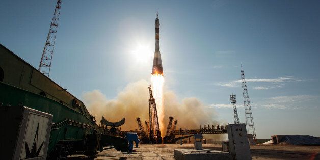 The Soyuz TMA-04M rocket launches from the Baikonur Cosmodrome in Kazakhstan on Tuesday, May 15, 2012 carrying Expedition 31 Soyuz Commander Gennady Padalka, NASA Flight Engineer Joseph Acaba and Flight Engineer Sergei Revin to the International Space Station. Photo Credit: (NASA/Bill Ingalls)