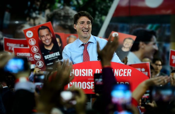 Liberal Leader Justin Trudeau attends a rally in Montreal, Que., on Sept. 13, 2019. 