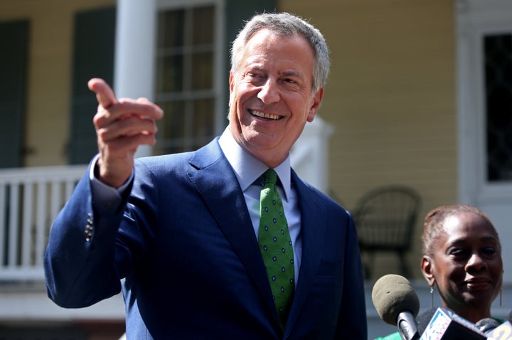 New York City Mayor Bill de Blasio speaks during a news conference on Sept. 20. De Blasio, standing alongside his wife Chirla