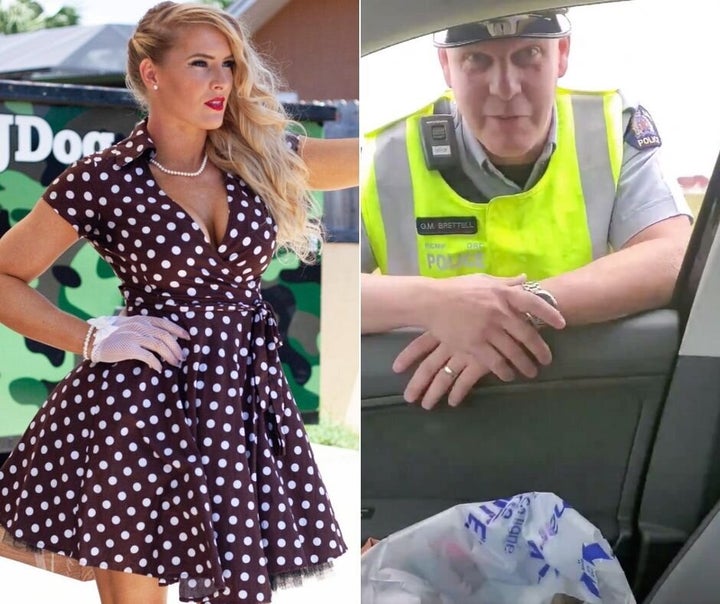 WWE wrestler Lacey Evans and a RCMP officer involved in a staged traffic stop video. 