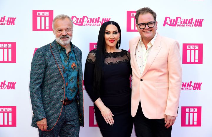 Alan Carr with Graham Norton and Michelle Visage at the Drag Race UK launch
