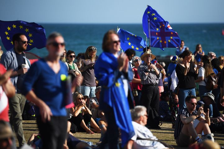 Protestors during the anti-Brexit 'Trust the People' march and rally held by the People's Vote campaign during the Labour party conference in Brighton.