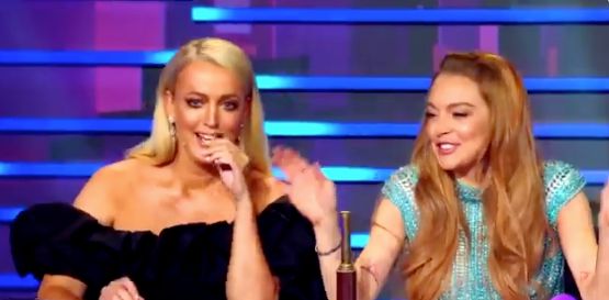 Jackie O (left) and Lindsay Lohan on the Australian version of The Masked Singer