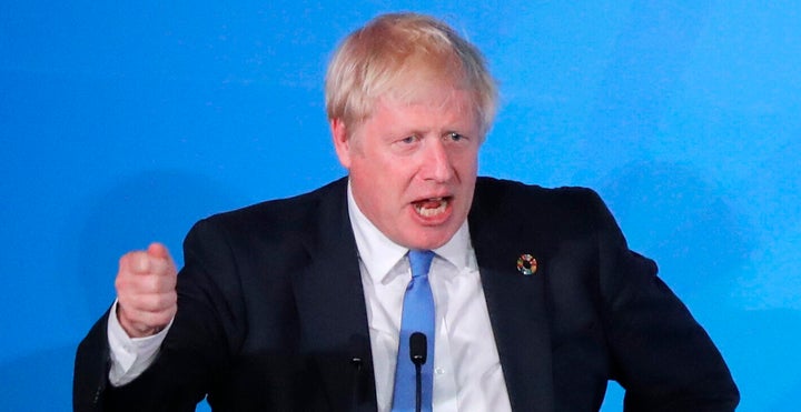 British Prime Minister Boris Johnson speaks at UN headquarters in New York City on Monday. 