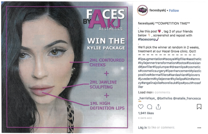 An ad by Faces by AKJ Aesthetics. 