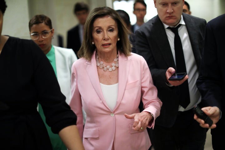 House Speaker Nancy Pelosi (D-Calif.) speaks with reporters following her weekly news conference on Capitol Hill, Sept. 12, 2019.