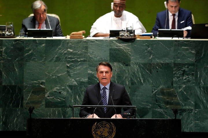 Brazil's President Jair Bolsonaro addresses the 74th session of the United Nations General Assembly at U.N. headquarters in New York City.