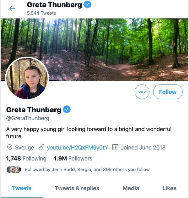 Greta Thunberg's Twitter page.