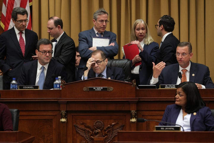 WASHINGTON, DC - SEPTEMBER 17: Committee ranking member Rep. Doug Collins (R-GA) speaks as Chairman Rep. Jerry Nadler (D-NY) listens during a hearing before the House Judiciary Committee in the Rayburn House Office Building on Capitol Hill September 17, 2019 in Washington, DC. The White House has instructed Former White House Staff Secretary Rob Porter and former White House Deputy Chief of Staff Rick Dearborn not to appear in the hearing that focused on "Presidential Obstruction of Justice and Abuse of Power." (Photo by Alex Wong/Getty Images)