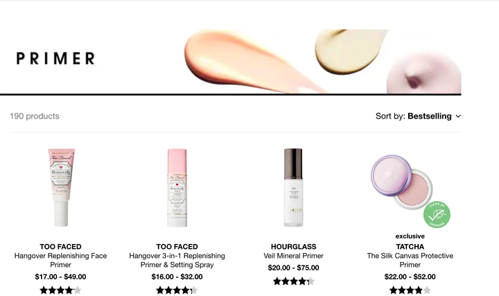 Sephora carries 190 varieties of face primer.